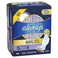 Always - Ultra Thin Extra Overnight Pads, Size 5, 46 Each