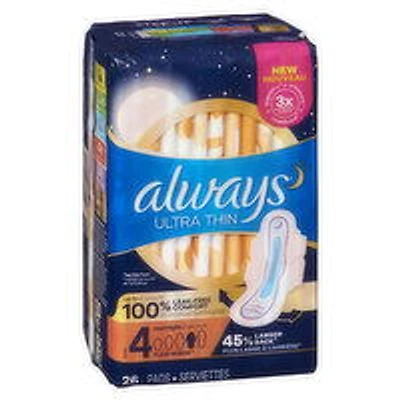 Always - Ultra Thin Overnight Pads, Size 4-5, 26 Each
