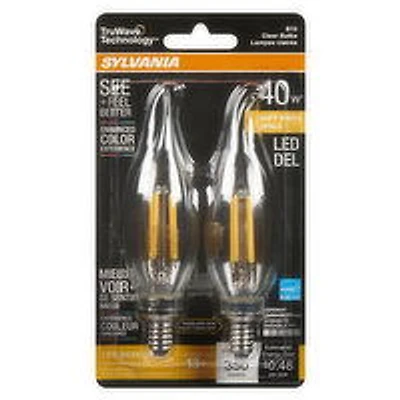 Sylvania - LED 40W B10 Soft White Dimmable Bulbs, Candelabra Base Clear, 2 Each