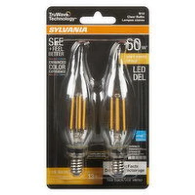 Sylvania - LED 60W B10 Soft White Dimmable Bulbs, Candelabra Base Clear, 2 Each