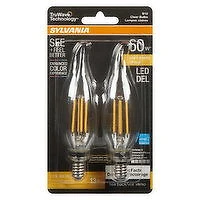 Sylvania - LED 60W B10 Soft White Dimmable Bulbs, Candelabra Base Clear, 2 Each