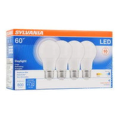Sylvania - LED 60W A19 Daylight Non-Dim F, 4 Each