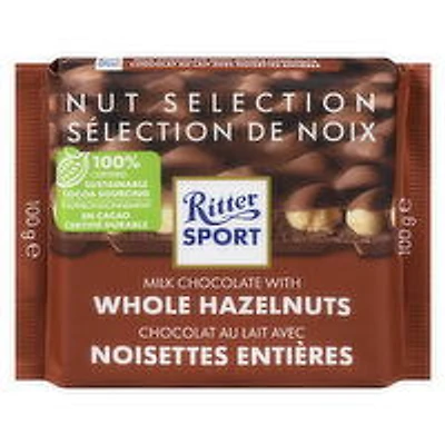 Ritter Sport - Chocolate Bar -Milk Chocolate with Whole Hazelnuts, 100 Gram