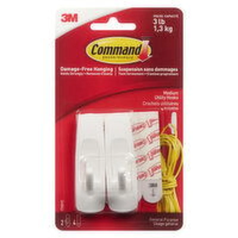 3M - Command Damage Free Hanging Hooks Medium, 2 Each