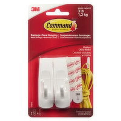 3M - Command Damage Free Hanging Hooks Medium, 2 Each