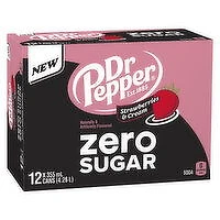 Dr. Pepper - Strawberry & Cream Zero Sugar Soda, 355mL Cans, 12 Each