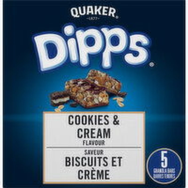Quaker - Granola Bars - Dipps Cookies & Cream Flavour, 5 Each