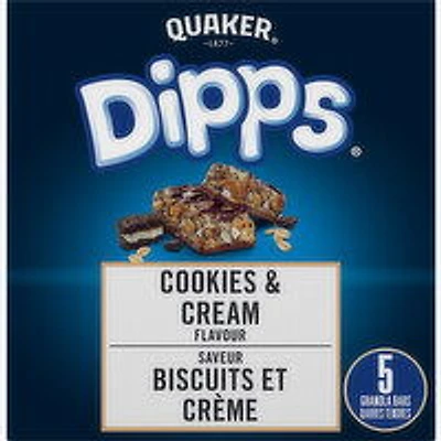 Quaker - Granola Bars - Dipps Cookies & Cream Flavour, 5 Each