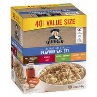 QUAKER - Instant Oatmeal Flavour Variety 40ct Pack, 1.54 Kilogram