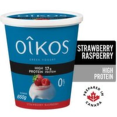 Oikos - Greek Yogurt  High Protein 0% M.F. Strawberry Raspberry, 650 Gram
