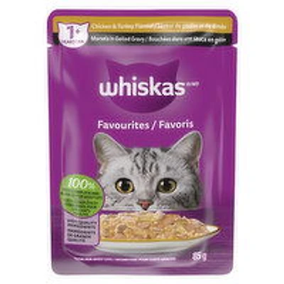 Whiskas - Favourites Pouch Morsels in Gelled Gravy, Chicken & Turkey Flavour, 85 Gram