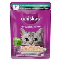 Whiskas - Favourites Pouch, Morsels in Gelled Gravy Tuna & Sardine Flavour, 85 Gram