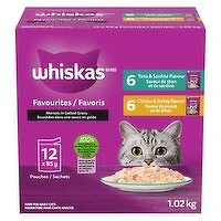 Whiskas - Favourites Food for Adult Cats Morsels in Gelled Gravy 12 Pouches, 1.02 Kilogram