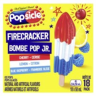 Popsicle - Firecracker Bombe Pop Jr. - Cherry, Lemon, Blue Raspberry, 18 Pack, 1 Each