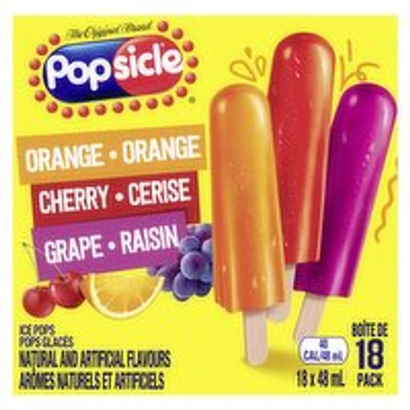 Popsicle - Ice Pops Orange Cherry Grape, 18 Each