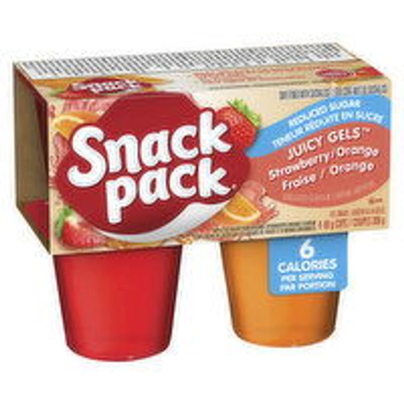 Snack Pack - Juicy Gels Reduced Sugar Strawberry Orange Cups 99g, 4 Each