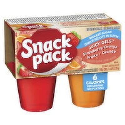 Snack Pack - Juicy Gels Reduced Sugar Strawberry Orange Cups 99g, 4 Each