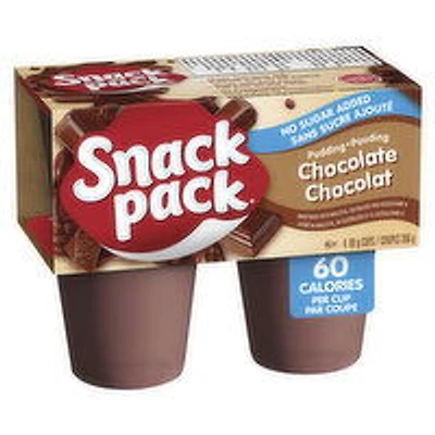 Snack Pack - No Sugar Added Chocolate Pudding Cups 99g, 4 Each