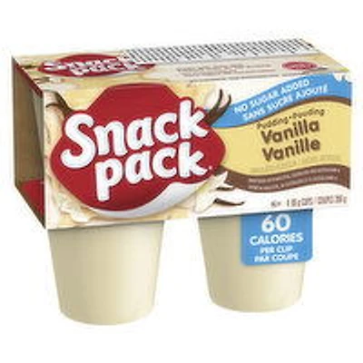 Snack Pack - No Sugar Added Vanilla Pudding Cups 99g, 4 Each