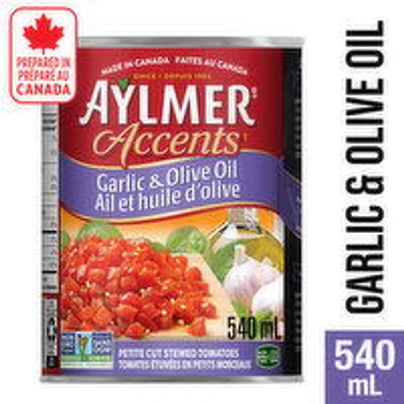 Aylmer - Accents Canned Petite Cut Stewed Tomatoes with Garlic & Olive Oil, 540 Millilitre