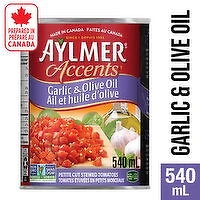 Aylmer - Accents  Canned Petite Cut Stewed Tomatoes with Garlic & Olive Oil, 540 Millilitre