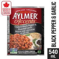 Aylmer - Accents Canned Petite Cut Stewed Tomatoes with Cracked Black Pepper & Roasted Garlic, 540 Millilitre