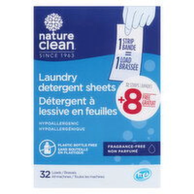 Nature Clean - Laundry Detergent Sheets Fragrance Free, 32 Each