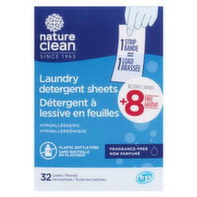 Nature Clean - Laundry Detergent Sheets Fragrance Free, 32 Each