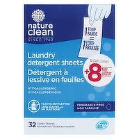 Nature Clean - Laundry Detergent Sheets Fragrance Free, 32 Each