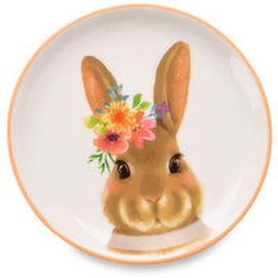 Easter - Ceramic Rabbit Side Plate with Flowers, 1 Each