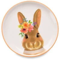 Easter - Ceramic Rabbit Side Plate with Flowers, 1 Each
