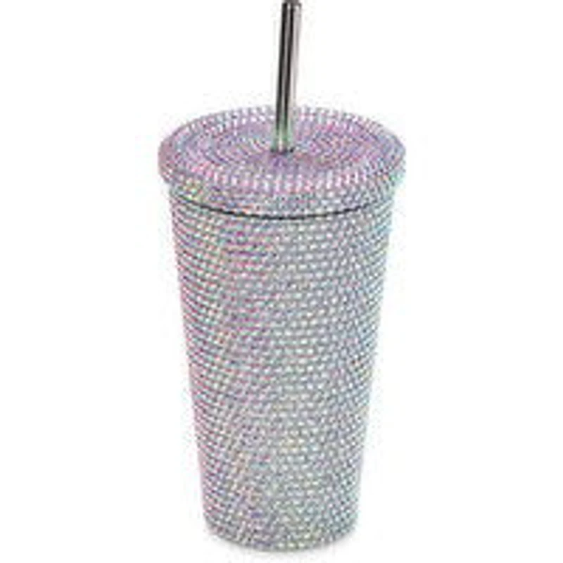 Iridescent - Rhinestone Double Wall Tumbler With Straw 480ML, 1 Each