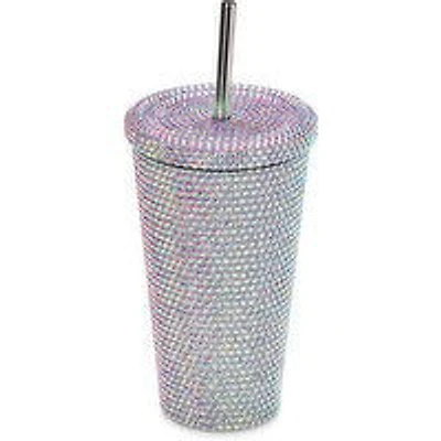 Iridescent - Rhinestone Double Wall Tumbler With Straw 480ML, 1 Each