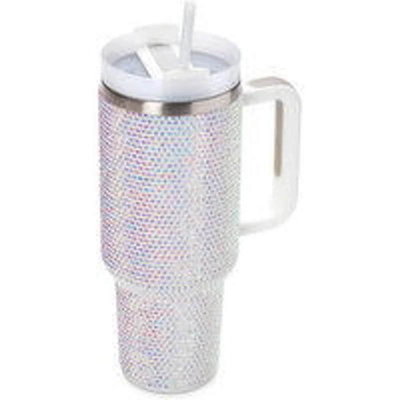 Christmas - White Rhinestone Double Wall Tumbler With Straw Stainless Steel 1200ML, 1 Each