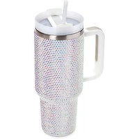 Christmas - White Rhinestone Double Wall Tumbler With Straw Stainless Steel 1200ML, 1 Each