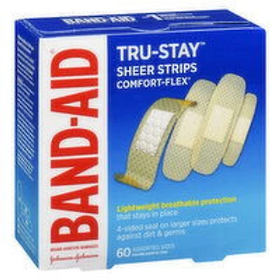 Band-Aid - Tru-Stay Sheer Strips Comfort Flex Adhesive Bandages, Assorted Sizes, 60 Each