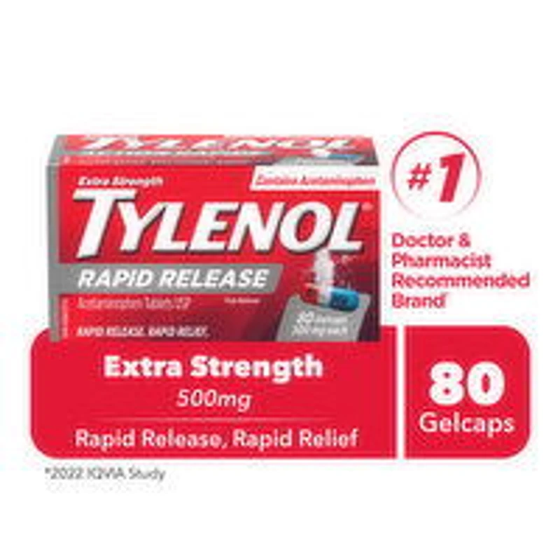Tylenol - Rapid Release Gelcaps - Extra Strength 500mg, 80 Each