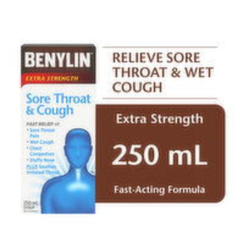 BENYLIN - Extra Strength Sore Throat & Cough Syrup, 250 Millilitre