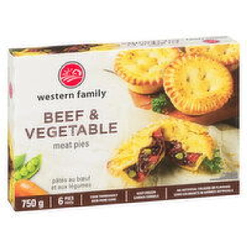 Western Family - Meat Pies - Beef & Vegetable, 6 Each