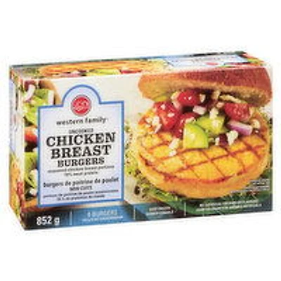 Western Family - Chicken Breast Burgers, 6 Pack, 852 Gram