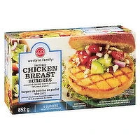 Western Family - Chicken Breast Burgers, 6 Pack, 852 Gram