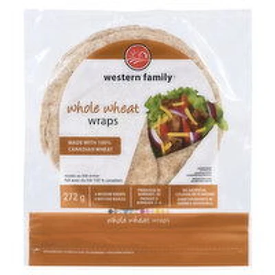 Western Family - Whole Wheat Wraps 7in Medium, 8 Pack, 272 Gram