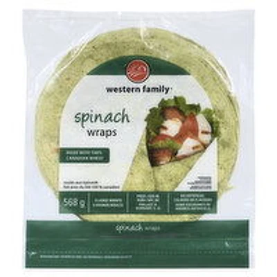 Western Family - Spinach Large Tortilla Wraps 10in, 8 Pack, 568 Gram