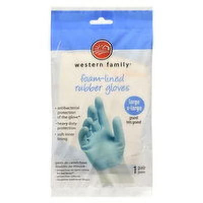 Western Family - Foam lined Rubber Gloves - Large/XLarge, 2 Each