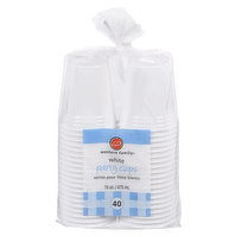 Western Family - White Party Cups Plastic 16oz, 40 Each