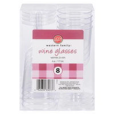 Western Family - Wine Glasses Plastic 6oz, 8 Each