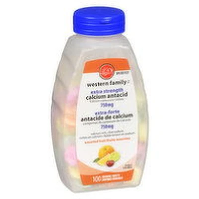 Western Family - Calcium Antacid Extra Strength - Assorted Fruit, 100 Each