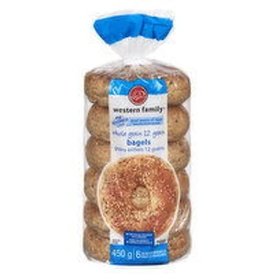 Western Family - Whole 12 Grain Bagels, 6 Pack, 1 Each