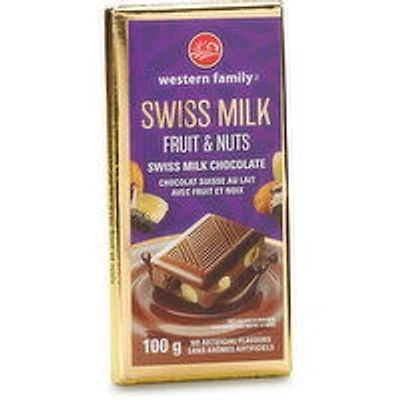 Western Family - Swiss Milk Chocolate Bar with Fruit & Nuts, 100 Gram