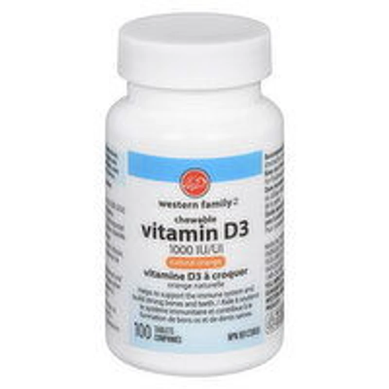 Western Family - Chewable Vitamin D Tablets - Natural Orange, 100 Each